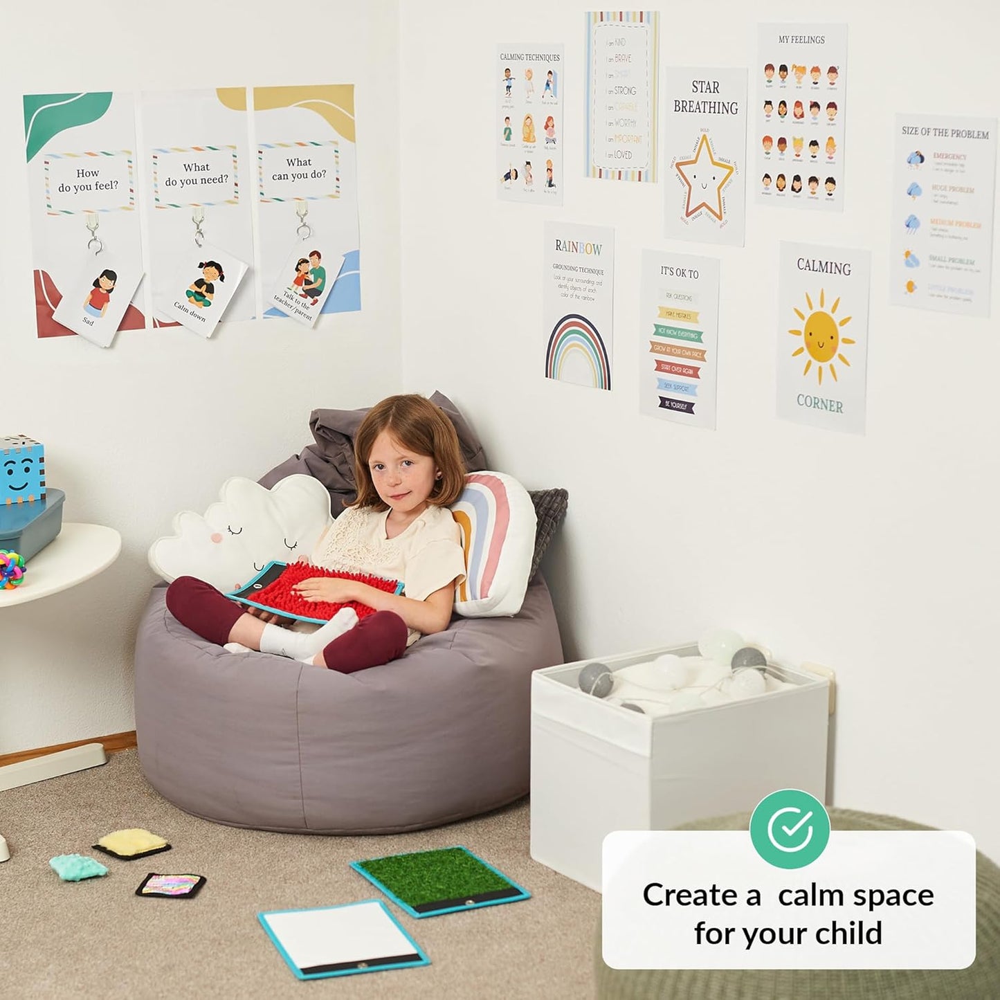 Calm Down Corner Boho Theme - With Sensory Toys, Posters & Learnings Materials